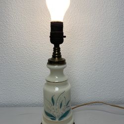 Antique Floral Brass and Glass Table Lamp