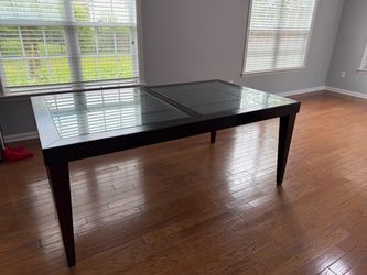 Dark Wood Dining Table with Glass Top and set of 4 chairs