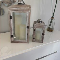 Set Of Wood And Glass Decorative Holders