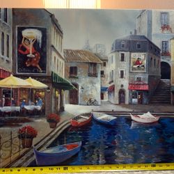 Chateau d’ Yquem Oil Painting On Canvas, Venice Italy Street Scene Wall Art 27.1/2” X 22”