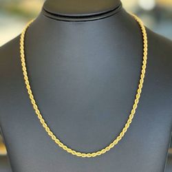 14k solid yellow gold rope 20” chain necklace  3.55mm