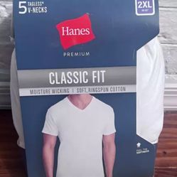 Hanes Premium Men's Short Sleeve V-Neck T-Shirt 5pack - White - 2X-Large