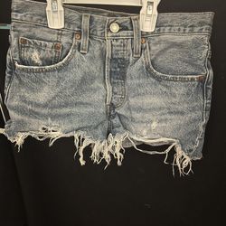 Levis 501 Womens Size 26 Waist / W26 Cutoff Shorts Blue Button Fly Denim jean