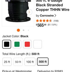 NEW 6AWG WIRE BLACK!!! 500FT Cheapest On The Market ! 