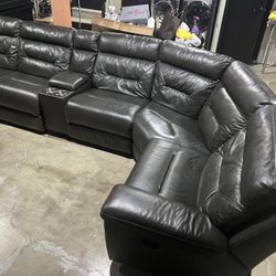 Costco 6-piece gray leather reclining sectional sofa