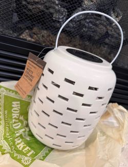 World Market Solar White Ceramic Lantern