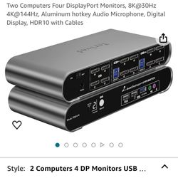 Brand: Terived 4.0 ★ 2 Port DP USB 3.0 Automatic KVM Switch Quad Monitor Two Computers Four DisplayPort Monitors, 8K@30Hz 4K@144Hz, Aluminum hotkey Au