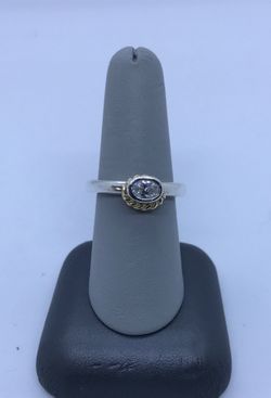 Pandora Oval CZ Ring with Gold Twist Rope Estate Jewelry