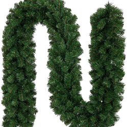 8.9 Ft Artificial Spruce Christmas Garland, Non-Lit Soft Green Holiday Decorations