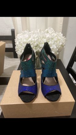 GORGEOUS, Blue/Green/Turquoise Rhinestone Heels