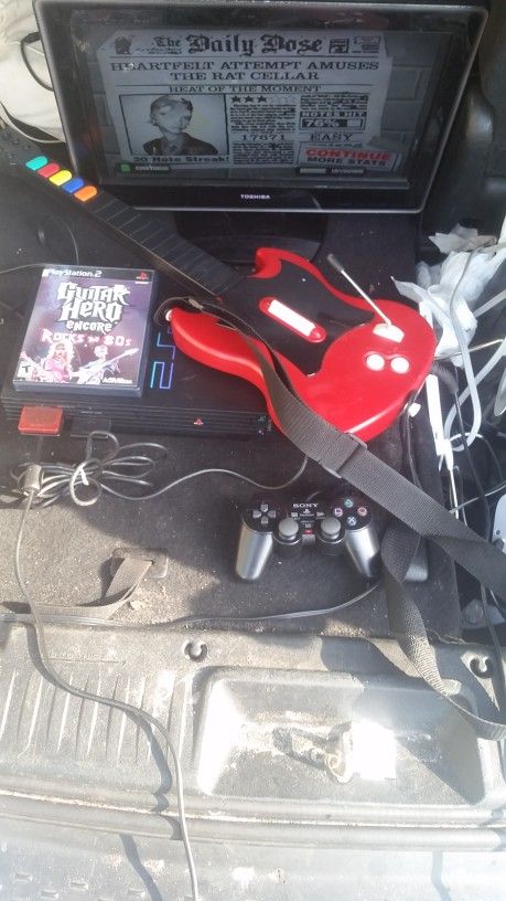 PS2 Video Game Console With Guitar Hero Controller 