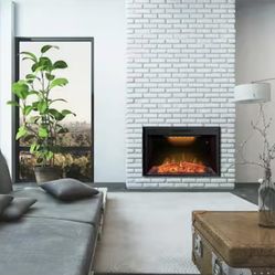 43 in. Classic Brick Background LED Touch Recessed Wall Electric Fireplace