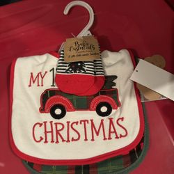 Baby Christmas Bib And Sock  Set
