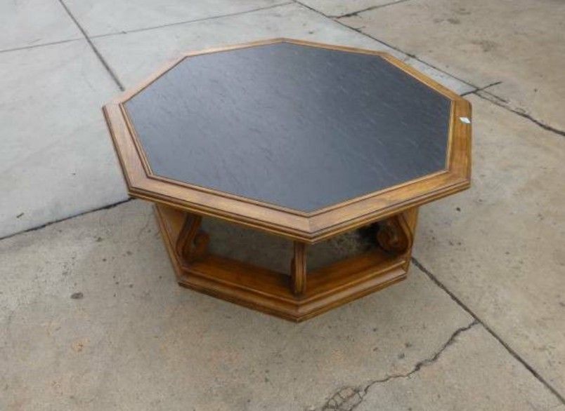 Drexel wood carved Coffee Table 40x17, Restoration Hardware, Mid Century Modern, walnut wood, USA, octagon, Pottery barn, williams sonoma, Game,Poker