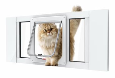 Aluminum Cat Door for Windows - Adjustable to Fit Window Width 28"-32", Quick-Fit Cat Door Window Insert, Magnetic Suction Design, Perfect for Cats