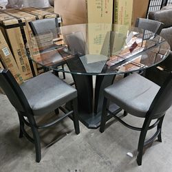 Warehouse Clearance Sale! Brand New 5pc Counter Height Glass Dining Set