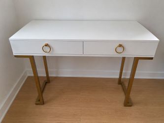 Nathan James 2-Drawer Desk with Brass Detailing