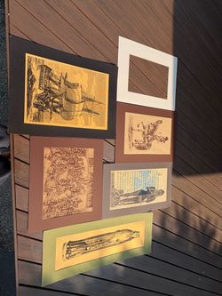 Vintage Medieval Brass Rubbing & Engraving Art Print Lot – Matted (5 Prints)