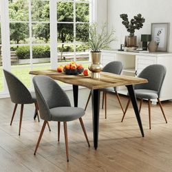 Homy Casa Lancelot 5-Piece Walnut Dining Set – Modern Walnut Dining Table & 4 Haven Fabric Chairs