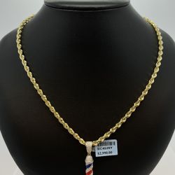 Gold Rope Chain With Gold Diamond Pendant