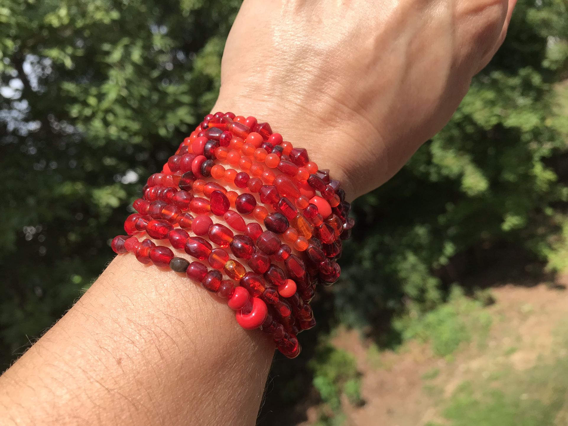 Red Bracelet, Beaded Bracelet , Handmade Bracelet/ Necklace, Red Stretch Wrapping Stackable Bracelet Red Necklace, Gift for Mom