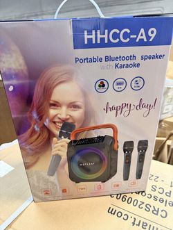 New Portable Bluetooth Karaoke Speaker with 2 Wireless Microphones, RGB Lights
