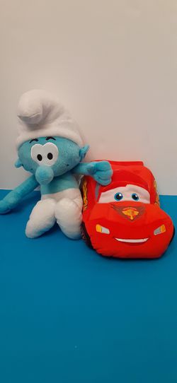 Plushies cars and clumsy Smurf