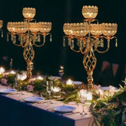 4 pack Elegant 5-Arm Candelabra Centerpiece With Crystal Pendants - 23.6 Inch Tall Table Centerpiece For Weddings, Home Decor For Mother’s Day