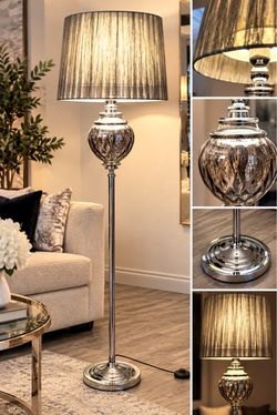 Elegant Luxury Silver & Glass Floor Lamp