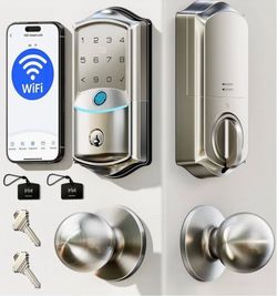 Veise VE027-K Built-in WiFi Smart Lock with 2 Knob, Fingerprint Keyless Entry Door Lock Handle Set for Front Door, App Remote ContReg. Retail $109.99