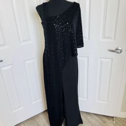 📸 R&M Richard’s Black Sequined Asymmetrical Gown w Hidden Pants Size 12