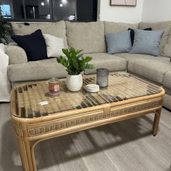 Vintage Rattan Glass Coffee & End Table Set