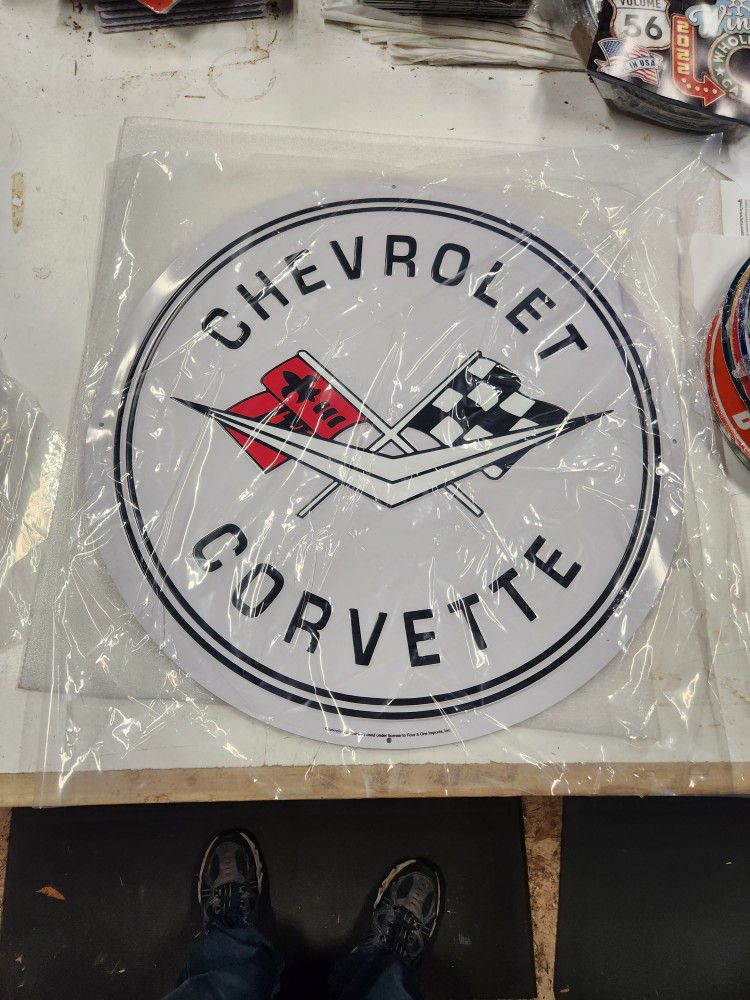 Huge Chevy Chevrolet Corvette Muscle Car Logo Embossed Metal Sign 