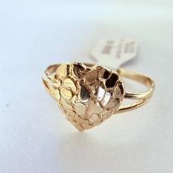 14K Gold Nugget Heart Ring