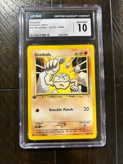 Geodude CGC 10 Gem Mint 1st Edition Neo Revelation 44/64 ENG 2001 🪨