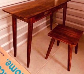 Space Saving Desk Console Table With Stool Drawers Office Computer IMac Laptop Books Study School Work Home Office Brown