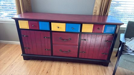 Multicolor Painted Wood Dresser with Drawers