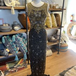 Black, Gold, White Sequin Gown