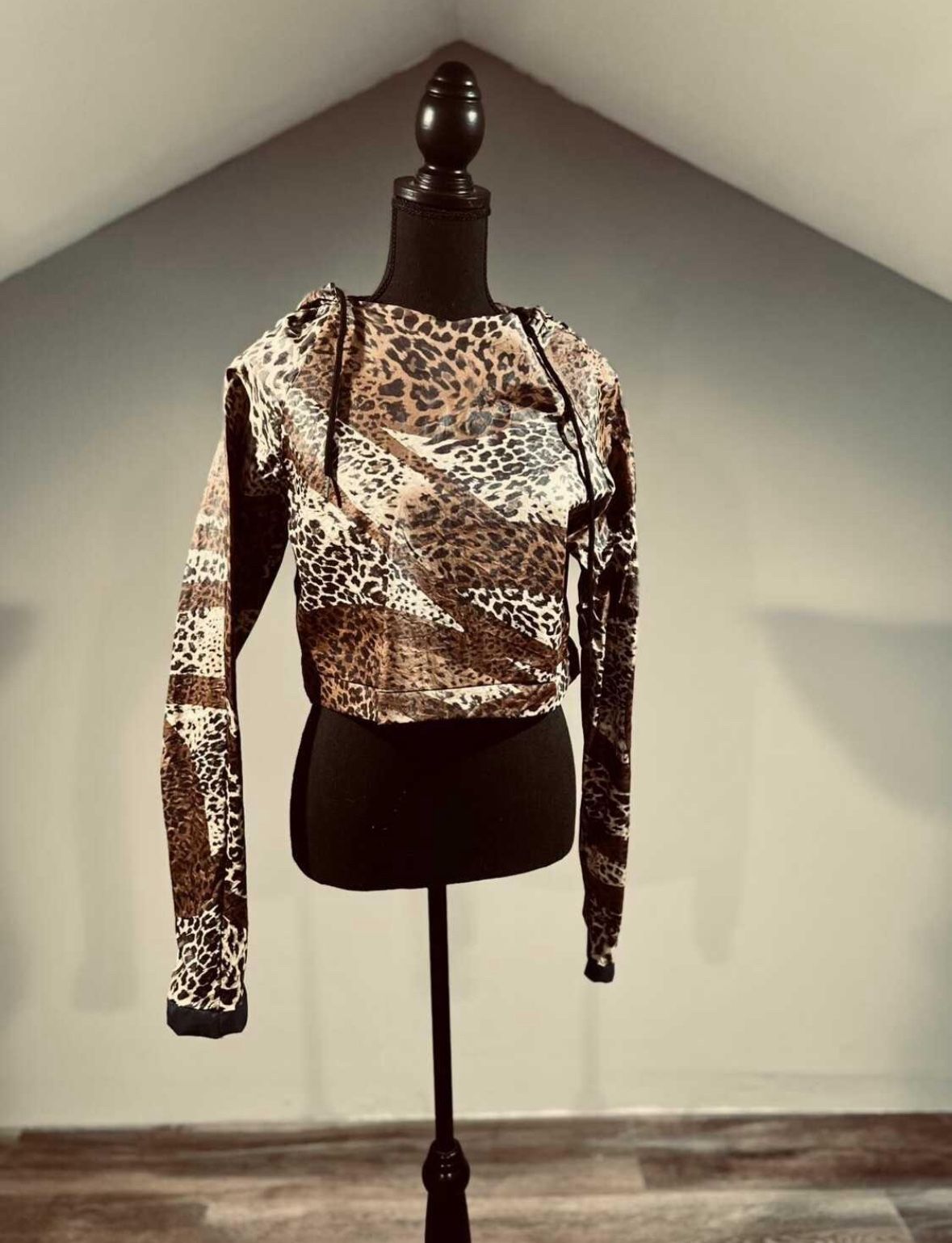 One of a Kind Cheetah Print Cropped RainCoat Hoodie Small