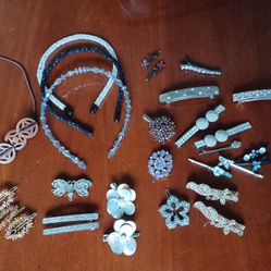 Large Lot Vintage And New Rhinestone Hair Clips Bands