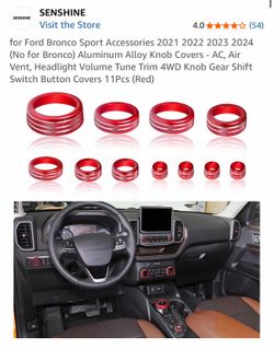 Ford Bronco Sport 2021-2024 Red Aluminum Knob Covers 11 Pcs