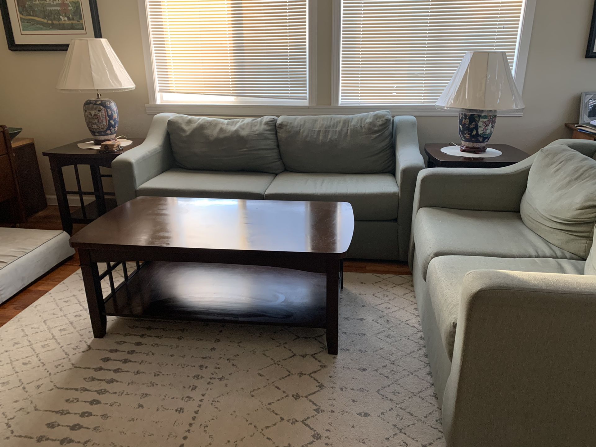 Living room set - Couches, coffee/end tables, lamps