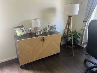 IKEA BESTÅ Cabinet | Upgraded Designer Hardware | Oak Chevron Doors
