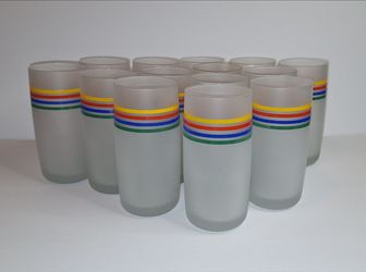 Vintage Rainbow Striped & Frosted Drinking Glasses-$10.00 Ea.-14 Available