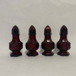 2 Sets Of Avon Cape Cod Collection Ruby Red Salt/Pepper Shaker.