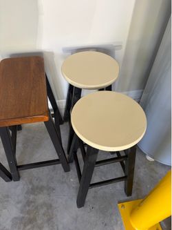 Set of 2 Beige & Black Barstools – Sturdy & Clean