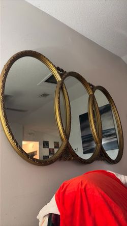 Hollywood Regency Triple gold gilt mirror