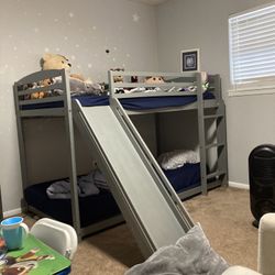 Kids Loft Bed w/ SLIDE (very sturdy/gray wood)