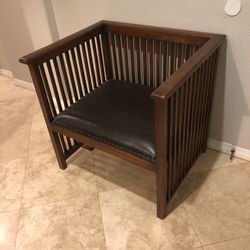 Barrel Leather Chair Arts & Craft Stickley Style Oak Wood