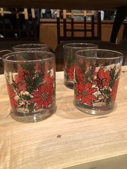 Vintage Libbey Poinsettia Rocks/Low ball glasses